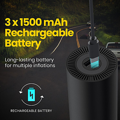 Portronics Vayu 5.0 Rechargeable Tyre Inflator - Fast Inflation, Preset Modes, Black), 1 pc  Digital Display, Flashlight Torch, Auto Shut-Off, Air Pump Compressor for Car & Bike