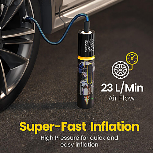 Portronics Vayu 5.0 Rechargeable Tyre Inflator - Fast Inflation, Preset Modes, Black), 1 pc  Digital Display, Flashlight Torch, Auto Shut-Off, Air Pump Compressor for Car & Bike