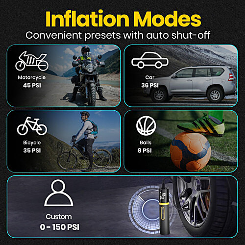 Portronics Vayu 5.0 Rechargeable Tyre Inflator - Fast Inflation, Preset Modes, Black), 1 pc  Digital Display, Flashlight Torch, Auto Shut-Off, Air Pump Compressor for Car & Bike