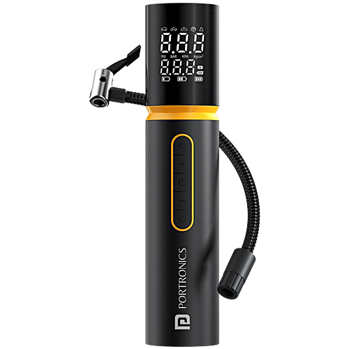 Portronics Vayu 5.0 Rechargeable Tyre Inflator - Fast Inflation, Preset Modes, Black), 1 pc  Digital Display, Flashlight Torch, Auto Shut-Off, Air Pump Compressor for Car & Bike