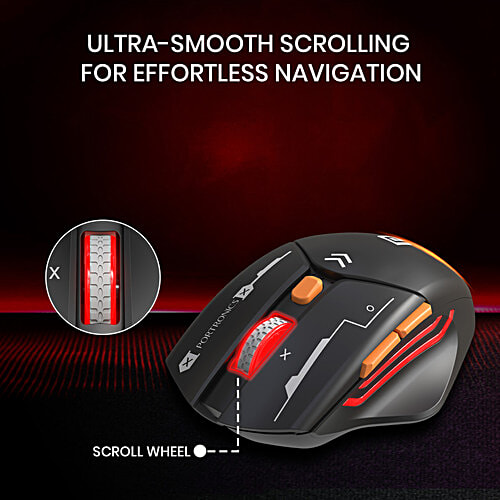 Portronics Vader Max Wireless Rechargeable Mouse - Bluetooth 5.3 & 2.4 GHz Dual Mode, Black, 1 pc  6-Button Control, Adjustable DPI Up to 2400, Ergonomic, Universal Compatibility for Laptop, Desktop, Gaming