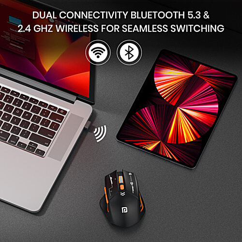 Portronics Vader Max Wireless Rechargeable Mouse - Bluetooth 5.3 & 2.4 GHz Dual Mode, Black, 1 pc  6-Button Control, Adjustable DPI Up to 2400, Ergonomic, Universal Compatibility for Laptop, Desktop, Gaming