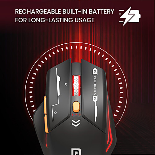 Portronics Vader Max Wireless Rechargeable Mouse - Bluetooth 5.3 & 2.4 GHz Dual Mode, Black, 1 pc  6-Button Control, Adjustable DPI Up to 2400, Ergonomic, Universal Compatibility for Laptop, Desktop, Gaming