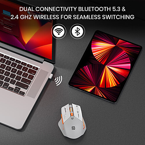 Portronics Vader Max Wireless Rechargeable Mouse - Bluetooth 5.3 & 2.4 GHz Dual Mode, Grey, 1 pc  6-Button Control, Adjustable DPI Up to 2400, Ergonomic, Universal Compatibility for Laptop, Desktop, Gaming