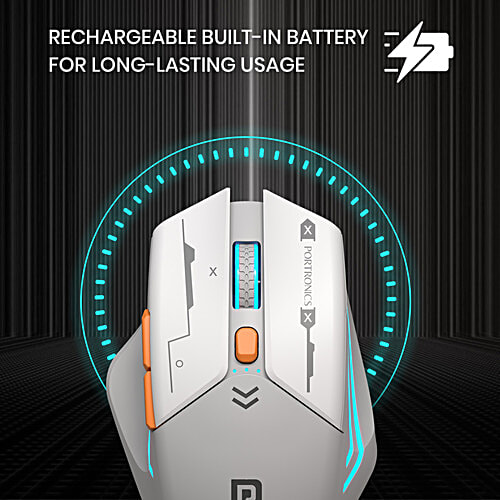 Portronics Vader Max Wireless Rechargeable Mouse - Bluetooth 5.3 & 2.4 GHz Dual Mode, Grey, 1 pc  6-Button Control, Adjustable DPI Up to 2400, Ergonomic, Universal Compatibility for Laptop, Desktop, Gaming