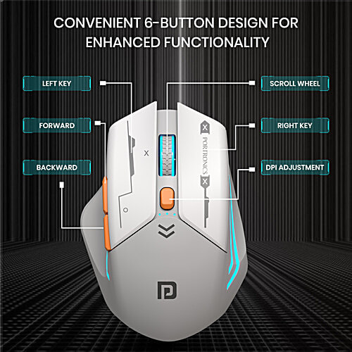 Portronics Vader Max Wireless Rechargeable Mouse - Bluetooth 5.3 & 2.4 GHz Dual Mode, Grey, 1 pc  6-Button Control, Adjustable DPI Up to 2400, Ergonomic, Universal Compatibility for Laptop, Desktop, Gaming