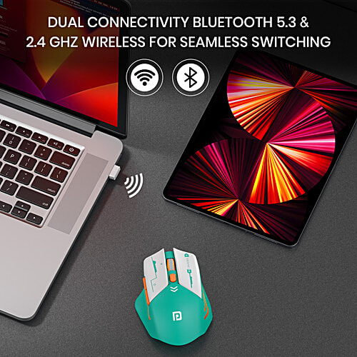 Portronics Vader Max Wireless Rechargeable Mouse - Bluetooth 5.3 & 2.4 GHz Dual Mode, Green, 1 pc  6-Button Control, Adjustable DPI Up to 2400, Ergonomic, Universal Compatibility for Laptop, Desktop, Gaming