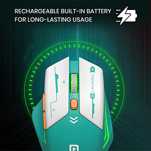 Portronics Vader Max Wireless Rechargeable Mouse - Bluetooth 5.3 & 2.4 GHz Dual Mode, Green, 1 pc  6-Button Control, Adjustable DPI Up to 2400, Ergonomic, Universal Compatibility for Laptop, Desktop, Gaming