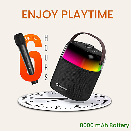 Portronics Dash 4 50W Wireless Bluetooth Party Speaker - Karaoke Mic, Black, 1 pc  Upto 6 Hours Playtime, HD Sound, Bass Boost Technology, EQ Modes, 360° RGB Lights, BT 5.3v, AUX in, Type C Charging