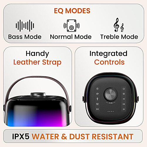 Portronics Dash 4 50W Wireless Bluetooth Party Speaker - Karaoke Mic, Black, 1 pc  Upto 6 Hours Playtime, HD Sound, Bass Boost Technology, EQ Modes, 360° RGB Lights, BT 5.3v, AUX in, Type C Charging