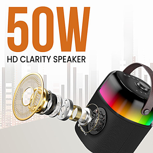 Portronics Dash 4 50W Wireless Bluetooth Party Speaker - Karaoke Mic, Black, 1 pc  Upto 6 Hours Playtime, HD Sound, Bass Boost Technology, EQ Modes, 360° RGB Lights, BT 5.3v, AUX in, Type C Charging