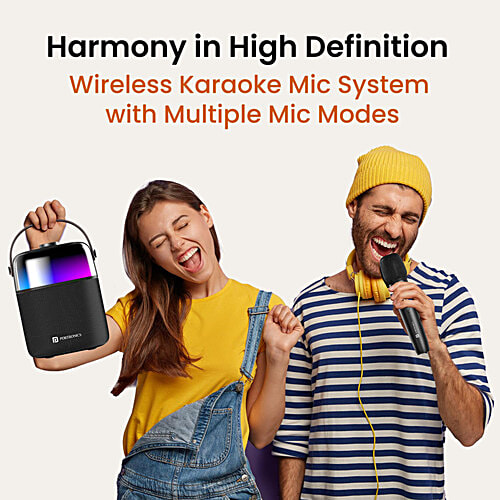 Portronics Dash 4 50W Wireless Bluetooth Party Speaker - Karaoke Mic, Black, 1 pc  Upto 6 Hours Playtime, HD Sound, Bass Boost Technology, EQ Modes, 360° RGB Lights, BT 5.3v, AUX in, Type C Charging