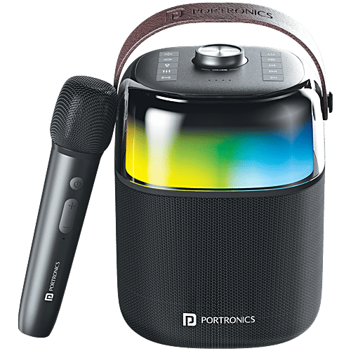 Portronics Dash 4 50W Wireless Bluetooth Party Speaker - Karaoke Mic, Black, 1 pc  Upto 6 Hours Playtime, HD Sound, Bass Boost Technology, EQ Modes, 360° RGB Lights, BT 5.3v, AUX in, Type C Charging