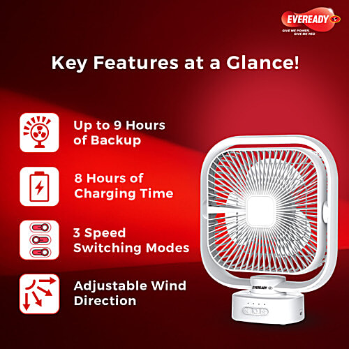 Eveready Everflo Starlight Rechargeable Fan - FE04, White, 1 pc  