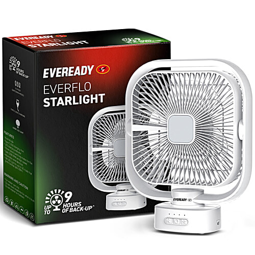 Eveready Everflo Starlight Rechargeable Fan - FE04, White, 1 pc  