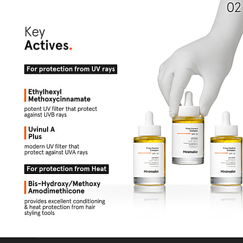 Minimalist Frizz Control Complex SPF 30 Hair Serum With Ceramide, 50 ml Smoothens, Protects from UV, For All Hair Types