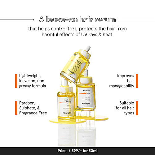 Minimalist Frizz Control Complex SPF 30 Hair Serum With Ceramide, 50 ml Smoothens, Protects from UV, For All Hair Types