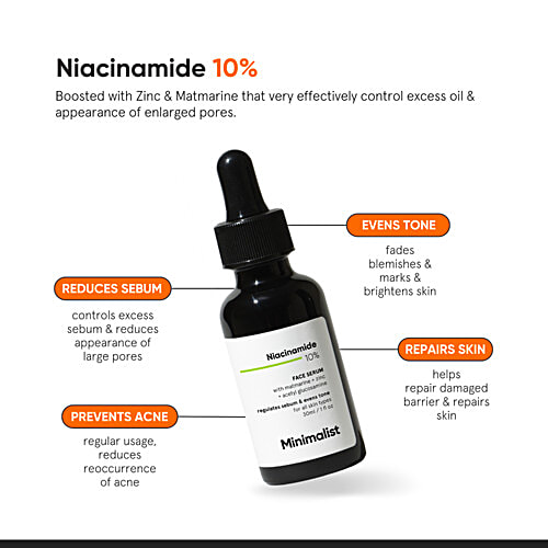 Minimalist Niacinamide 10% Face Serum, 10 ml  Regulates Sebum & Evens Tone, For All Skin Types