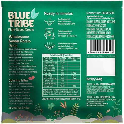 Blue Tribe Foods Wholesome Sweet Potato Fries, 420 g No Palm Oil & Preservatives