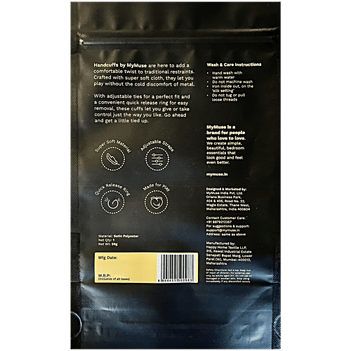 MyMuse Silky Handcuffs With Satin Polyester - Soft, Adjustable & Secure For Couples, 70 g Pouch 