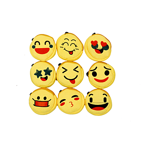 Pearlfiesta Navratri Combo of 9  Emoji Pouch Mini Cute Round Face Smiley Purse for Earphone, Coins, kanjak Gifts (Pack of 9), 9 pcs  