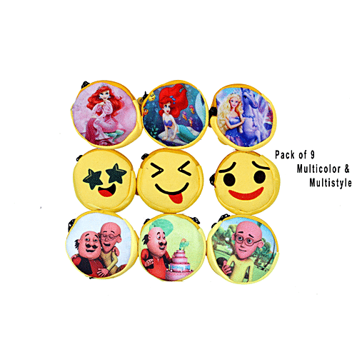 Pearlfiesta Navratri Combo of 9  Emoji Pouch Mini Cute Round Face Smiley Purse for Earphone, Coins, kanjak Gifts (Pack of 9), 9 pcs  