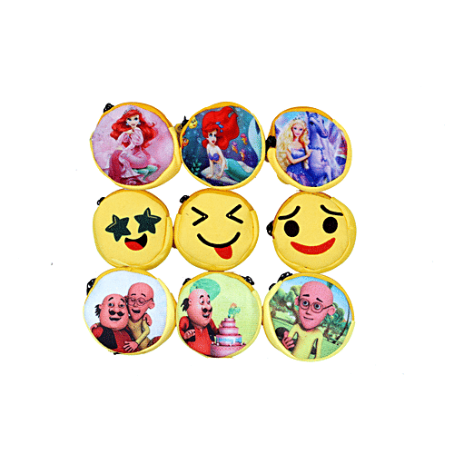 Pearlfiesta Navratri Combo of 9  Emoji Pouch Mini Cute Round Face Smiley Purse for Earphone, Coins, kanjak Gifts (Pack of 9), 9 pcs  