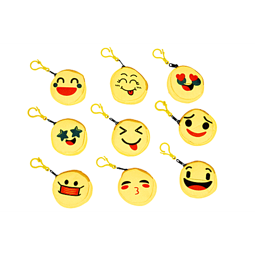 Pearlfiesta Navratri Combo of 9  Emoji Pouch Mini Cute Round Face Smiley Purse for Earphone, Coins, kanjak Gifts (Pack of 9), 9 pcs  