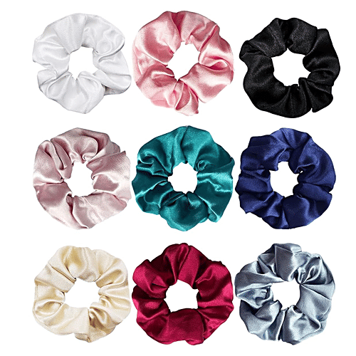 Pearlfiesta Satin Scrunchies Combo Pack, Anti-Hair-Breakage, Hair Ties, Scrunchies Best Gift for Sister, Friend, Mom, 9 pcs  