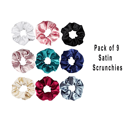 Pearlfiesta Satin Scrunchies Combo Pack, Anti-Hair-Breakage, Hair Ties, Scrunchies Best Gift for Sister, Friend, Mom, 9 pcs  