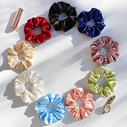 Pearlfiesta Satin Scrunchies Combo Pack, Anti-Hair-Breakage, Hair Ties, Scrunchies Best Gift for Sister, Friend, Mom, 9 pcs  