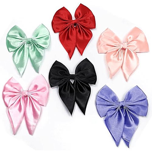 Pearlfiesta Combo Satin Hair Ribbon Bow Clip For Women & Girls - Cute & Big Design, 9 pcs  