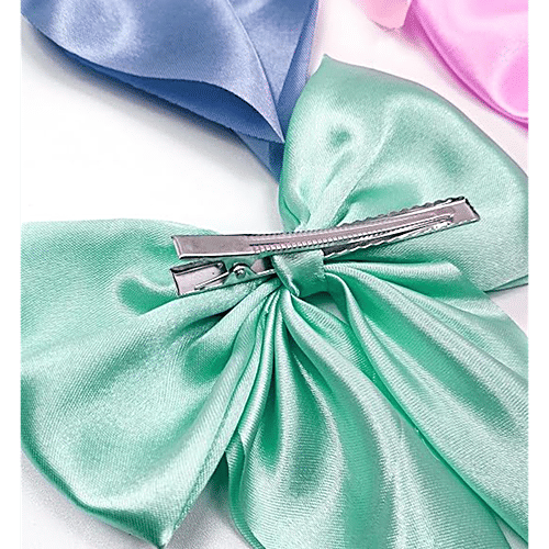 Pearlfiesta Combo Satin Hair Ribbon Bow Clip For Women & Girls - Cute & Big Design, 9 pcs  