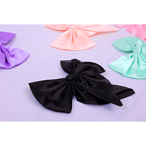 Pearlfiesta Combo Satin Hair Ribbon Bow Clip For Women & Girls - Cute & Big Design, 9 pcs  