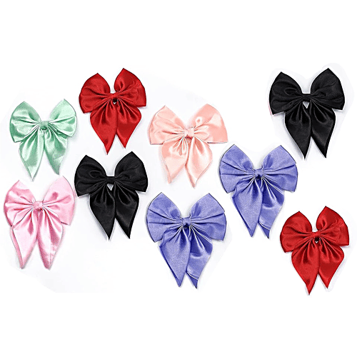 Pearlfiesta Combo Satin Hair Ribbon Bow Clip For Women & Girls - Cute & Big Design, 9 pcs  
