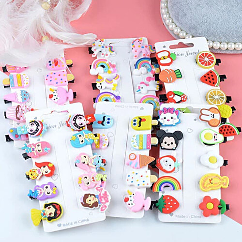 Pearlfiesta Mini Emoji Cartoon Hair Clips Set For Kids & Girls - Cute Smiley Design Hair Accessories for Toddlers, Multi-Design Barrettes, 90 pcs (9 Cards x 10 Clips each) 