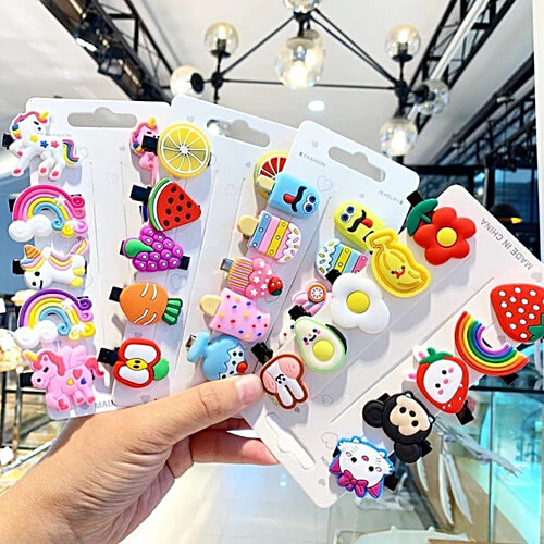 Pearlfiesta Mini Emoji Cartoon Hair Clips Set For Kids & Girls - Cute Smiley Design Hair Accessories for Toddlers, Multi-Design Barrettes, 90 pcs (9 Cards x 10 Clips each) 