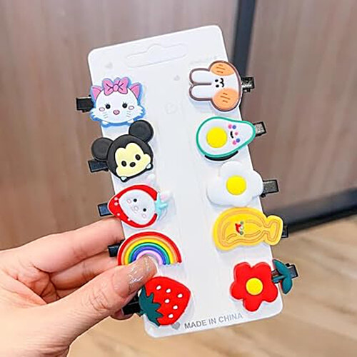 Pearlfiesta Mini Emoji Cartoon Hair Clips Set For Kids & Girls - Cute Smiley Design Hair Accessories for Toddlers, Multi-Design Barrettes, 90 pcs (9 Cards x 10 Clips each) 