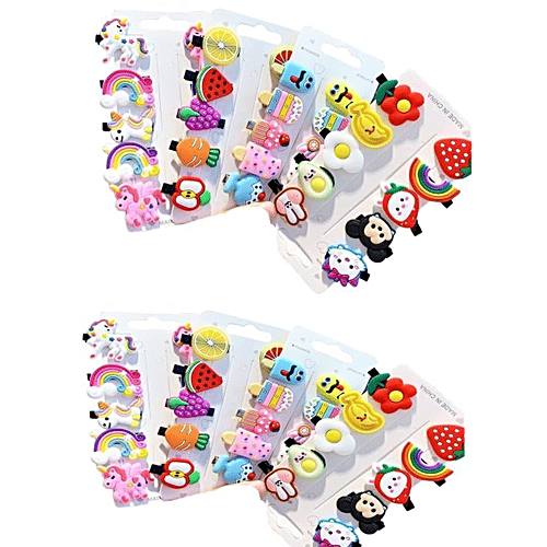 Pearlfiesta Mini Emoji Cartoon Hair Clips Set For Kids & Girls - Cute Smiley Design Hair Accessories for Toddlers, Multi-Design Barrettes, 90 pcs (9 Cards x 10 Clips each) 