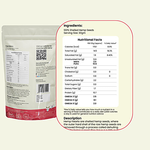 Hemptyful Himalayan Hemp Hearts, 150 g Shelled Hemp Seeds, Gluten Free, Amino Acids, Anti Oxidants