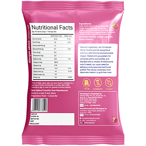 Hemptyful Mocha Superseed Bar, 27 g  High Protein, Omega 3 & 6