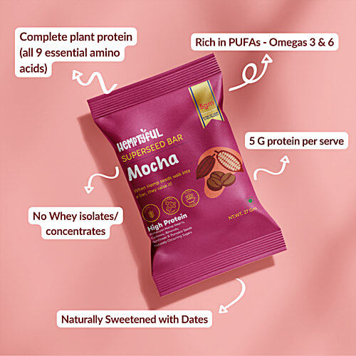 Hemptyful Mocha Superseed Bar, 27 g  High Protein, Omega 3 & 6