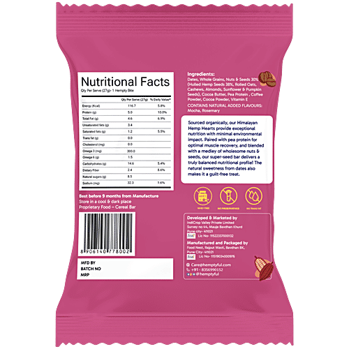 Hemptyful Mocha Superseed Bar, 27 g  High Protein, Omega 3 & 6