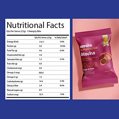 Hemptyful Mocha Superseed Bar, 27 g  High Protein, Omega 3 & 6