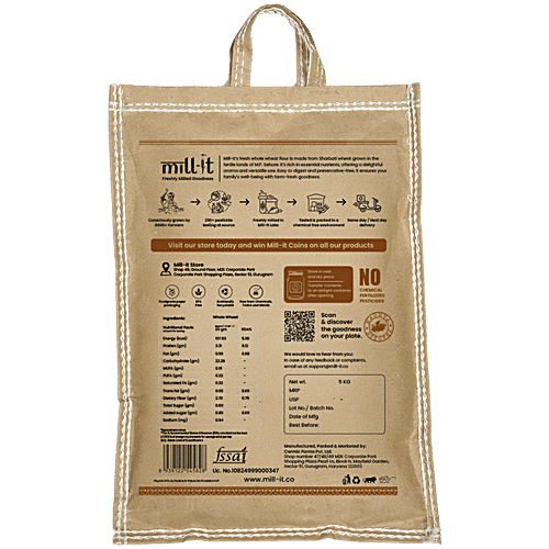 Mill-it Fresh Sharbati Chakki Atta, 5 kg Rich in Fibre, Stone Cold Grinding, Source of Protein, Boosts Energy Level, Digestive Health