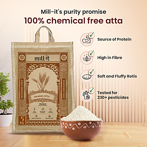 Mill-it Fresh Sharbati Chakki Atta, 5 kg Rich in Fibre, Stone Cold Grinding, Source of Protein, Boosts Energy Level, Digestive Health