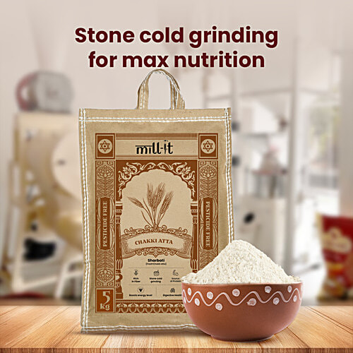 Mill-it Fresh Sharbati Chakki Atta, 5 kg Rich in Fibre, Stone Cold Grinding, Source of Protein, Boosts Energy Level, Digestive Health