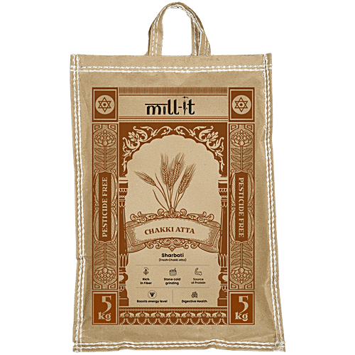 Mill-it Fresh Sharbati Chakki Atta, 5 kg Rich in Fibre, Stone Cold Grinding, Source of Protein, Boosts Energy Level, Digestive Health