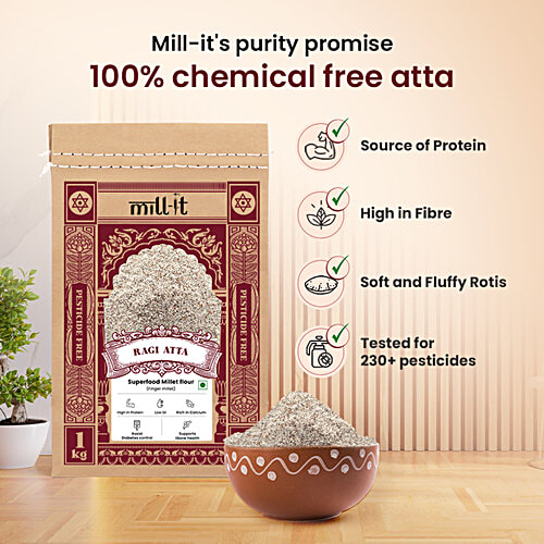 Mill-it Superfood Finger Millet Flour/Ragi Atta, 1 kg High in Protein, Low GI, Rich in Calcium, Assist Diabetes Control, Supports Bone Health