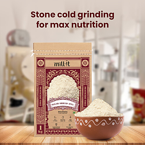 Mill-it Fresh Chakki Sugar Shield Atta - Nine Grains, 1 kg Rich in Protein, GI Less Than 50, High in Fibre, Supports Blood Sugar Control, Aids Digestive Health